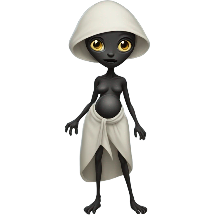 Pregnant black alien woman, full body emoji