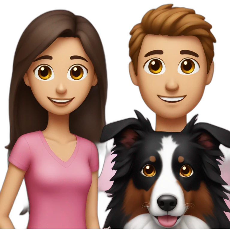 black border collie and woman with long brown hair with pink ends emoji