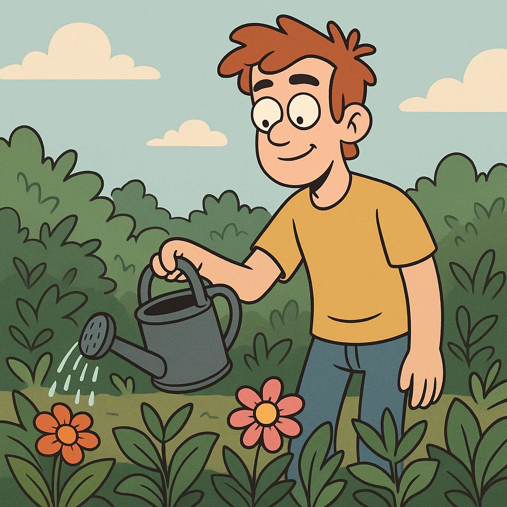 person watering plants in a garden emoji