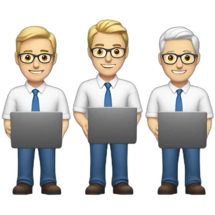 three white males with laptops emoji