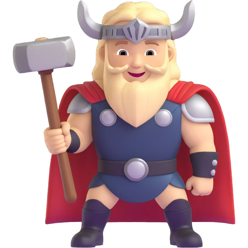 cute thor superhero with hammer smiling for children emoji