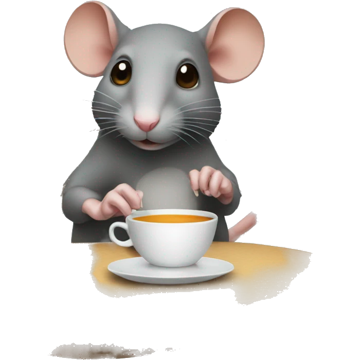 rat drinking tea looking at camera sitting in a chair emoji