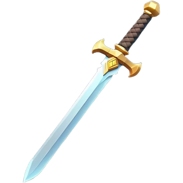 Clash of Clans aesthetic: Cinematic Playful Pixel 3D Sword Emoji, rendered in a 3D vector-style similar to standard emojis with minimal shading and bold, simplified shapes. A compact, distinct form with signature details, softly glowing with a pixelated adventure charm. Simplified yet unmistakably iconic, highly detailed and consistent, glowing with a soft radiance and high shine. Stylized with a touch of classic pixel-art charm and a soft glowing outline, capturing the essence of a beloved gaming relic with a friendly, playful manner! emoji