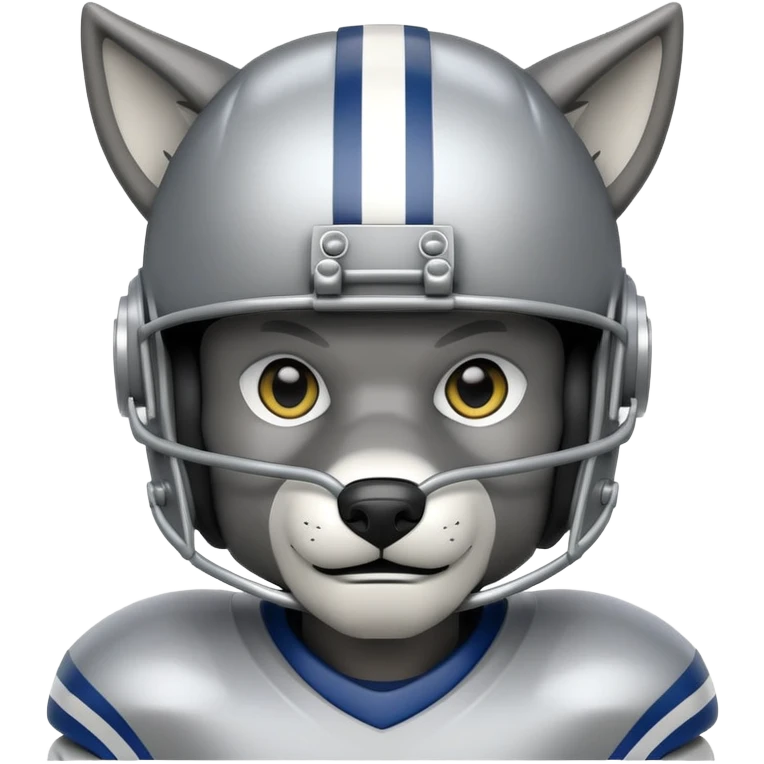 robotic wolf with digital eyes wearing football helmet and jersey emoji