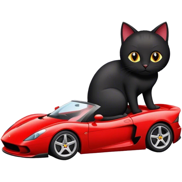 Black cat in a red sport car emoji