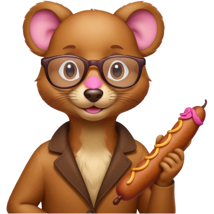 Weasel with glasses and wiener sausage in his hand emoji