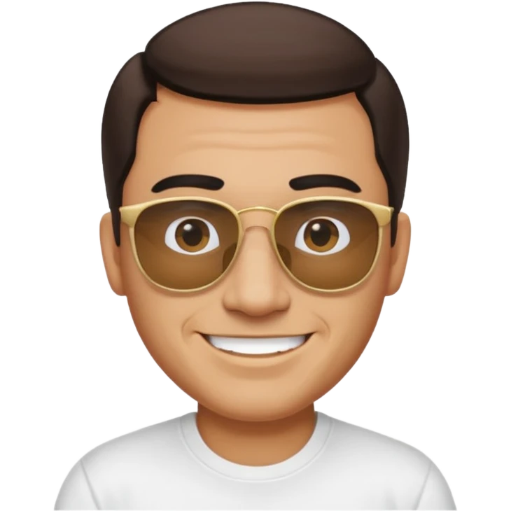 Mexican with a 60 40 combover with the left side a little bit on the face grinning with sunglasses emoji