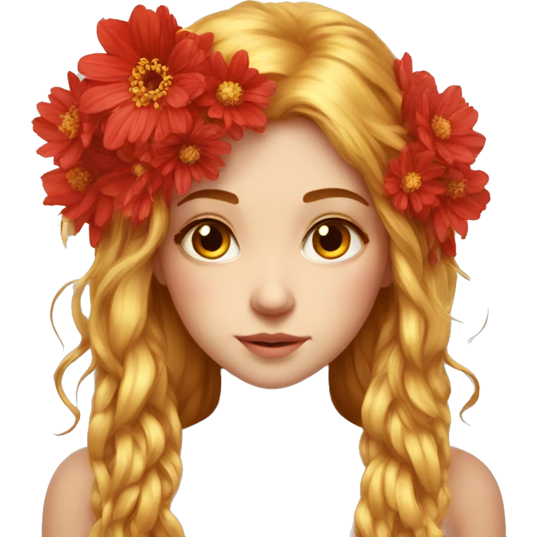 big wings, flower, Beautiful, fairy, red, gold,red, long hair emoji