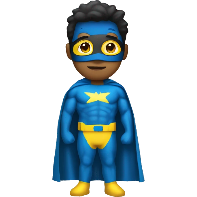 Superhero wearing a yellow and blue suit. He should have a distinctive yellow visor-style mask covering his eyes, shot black hair. heroic expression. emoji