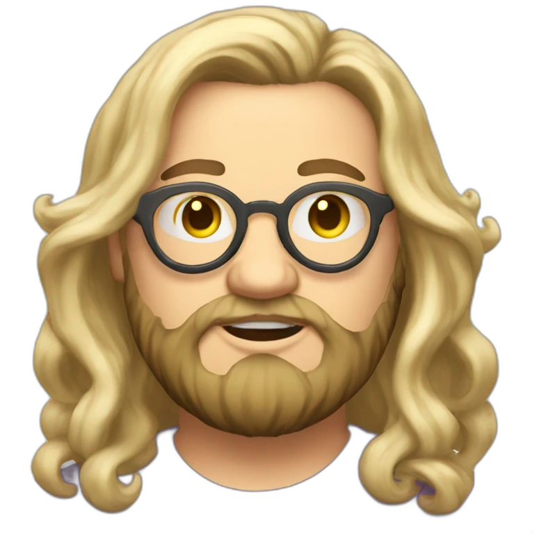 Chubby non binary Big lebowsky round glasses long blond hair chaotic res beard vaporizer emoji