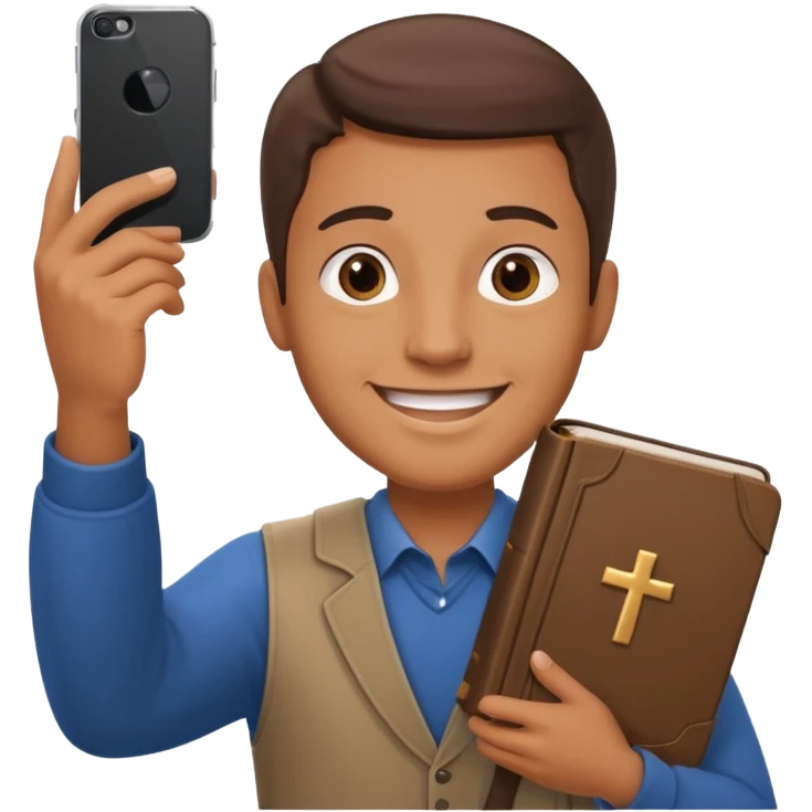 un homme avec une bible a la main qui fais un selfie  emoji