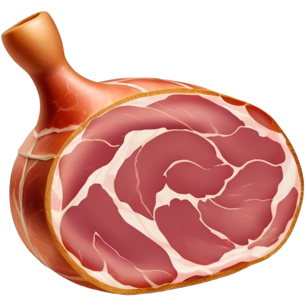 Jamón Serrano Cinematic Realistic Jamón Serrano Dish Emoji, depicted as a prominent leg of cured ham with visible marbling, rendered with rich textures and dynamic, appetizing lighting. emoji