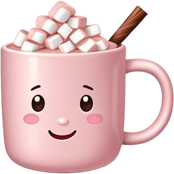 Light Pink mug of hot chocolate with marshmallows  emoji