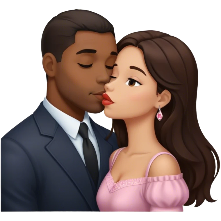Handsome black man kiss small pretty brunette woman emoji