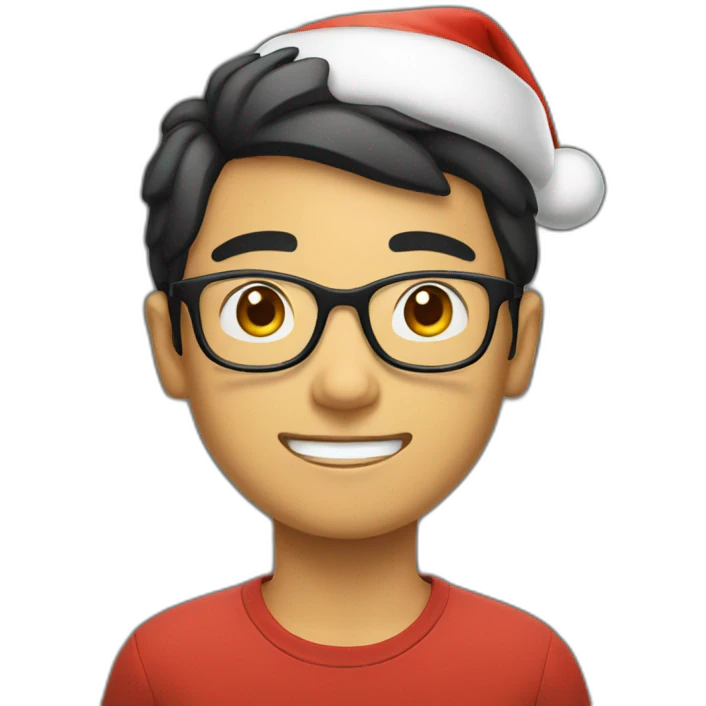 Young Asian man with glasses and a Santa hat on emoji