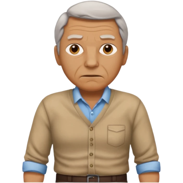 Clothed mature man standing, facing viewer, holding his crotch emoji