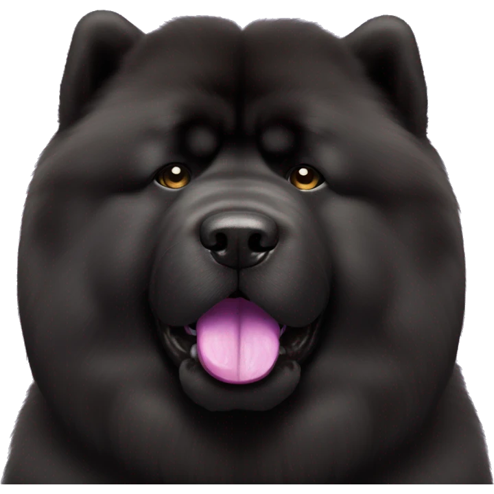 Full body black Chow chow with purple tongue, photorealistic 4k emoji