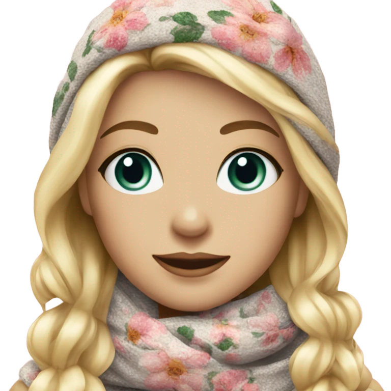 Beautiful blond Woman with Knit scarf floral glitter design  emoji