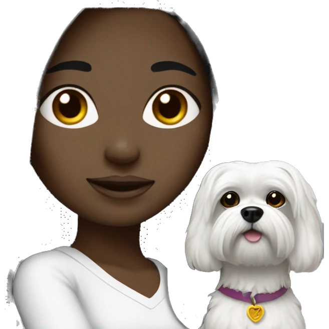 Dark-haired-black woman with Black-Maltese-Black-dog-white-maltese dog emoji