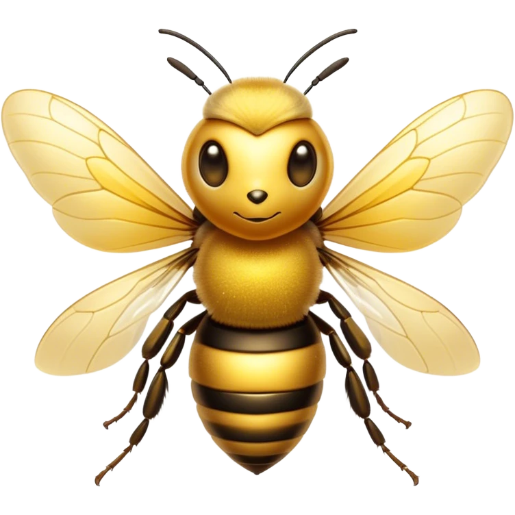 Cinematic Noble Bee Portrait Emoji, Poised and industrious, with a compact, fuzzy body in golden-yellow hues, delicate translucent wings, and a focused, determined expression with sparkling eyes, Simplified yet sharp and sophisticated features, highly detailed, glowing with a soft, sunny radiance, high shine, intelligent and diligent, stylized with an air of natural elegance, focused and alert, soft glowing outline, capturing the essence of a watchful bee that appears ready to buzz out of the screen with effortless authority! emoji
