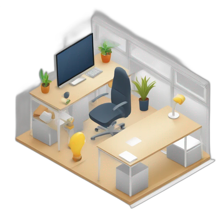 isometric square solid outline border containing indoor creative office IT people active working computer tools simple clean makerspace #edc31b  emoji