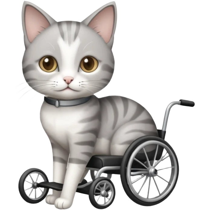 disabled grey and white small cat using cat specificwheelchair emoji