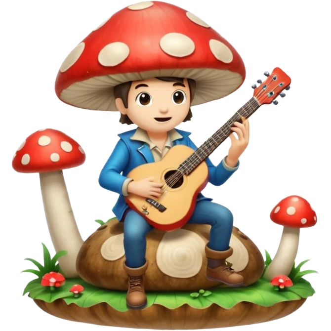 mushroom bard character playing tiny guitar on giant mushroom emoji