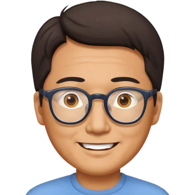 middle aged Asian man with glasses, cheerful emoji