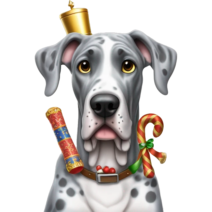 Merle grey Great Dane with a nutcracker  emoji