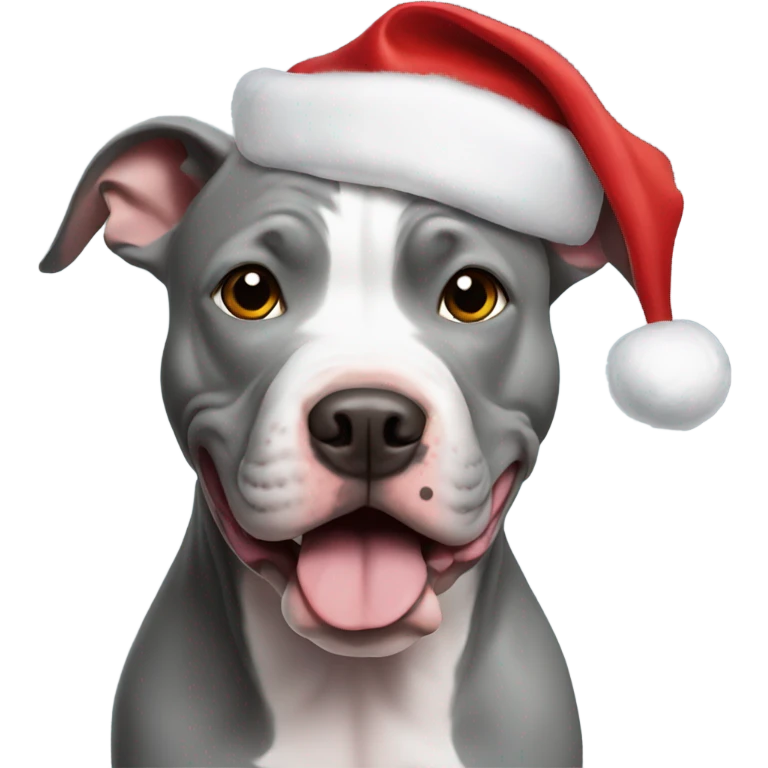 Gray pitbull with Santa hat emoji