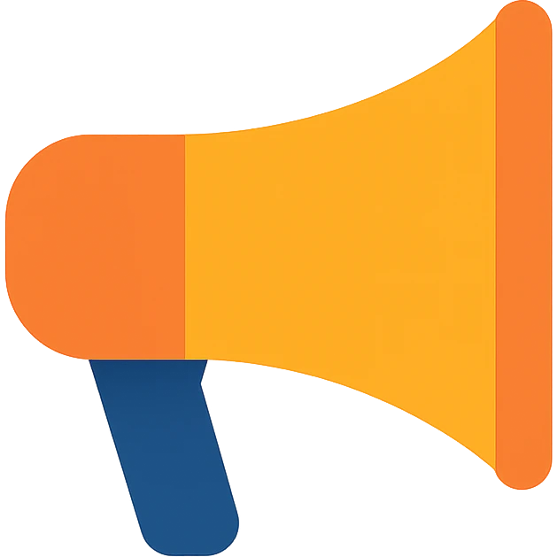 megaphone in a clean, modern icon style, simple and easily recognizable, minimal details, suitable for use as an app icon or interface symbol emoji