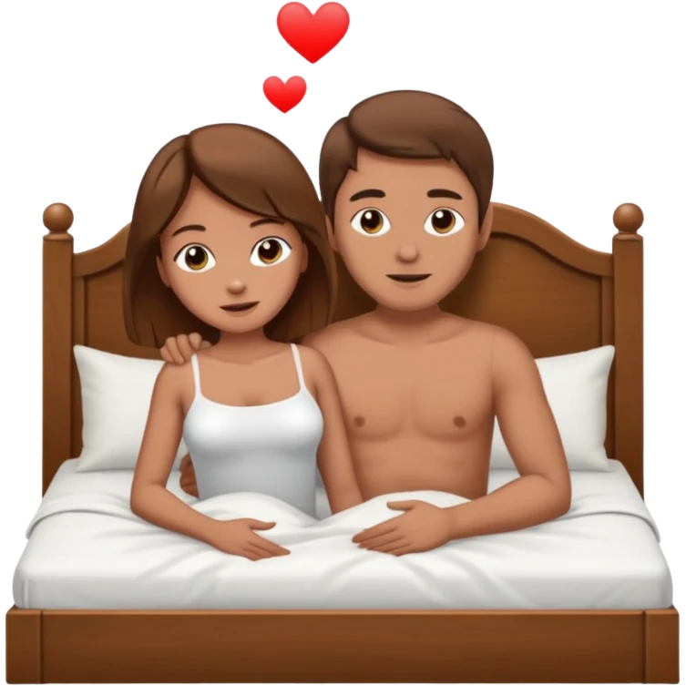 naked mixed man fucks naked woman. Botha of them are having sex on the bed. Action is showed in full height. she is brown hair . she is little boobs. hot scene emoji