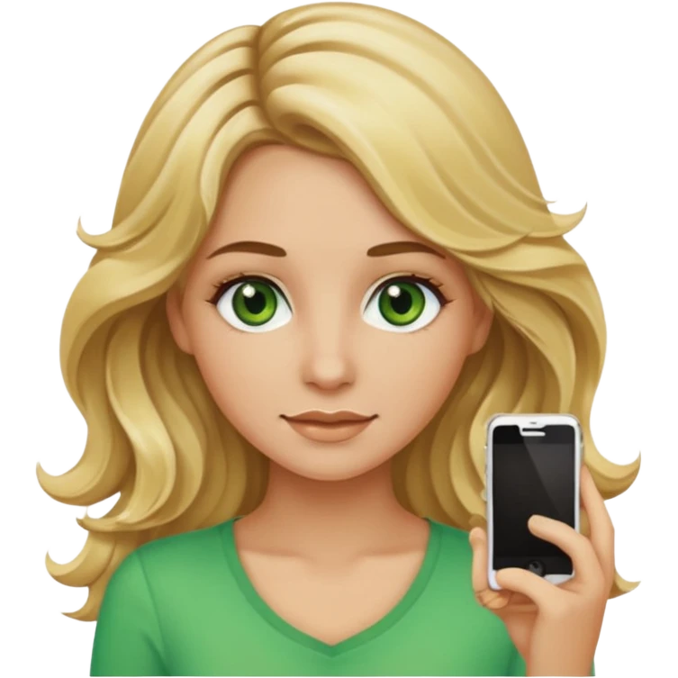 blonde-haired green-eyed young woman with long wavy hair brown roots blonde highlights brown eyebrows summer tan iPhone emoji style emoji