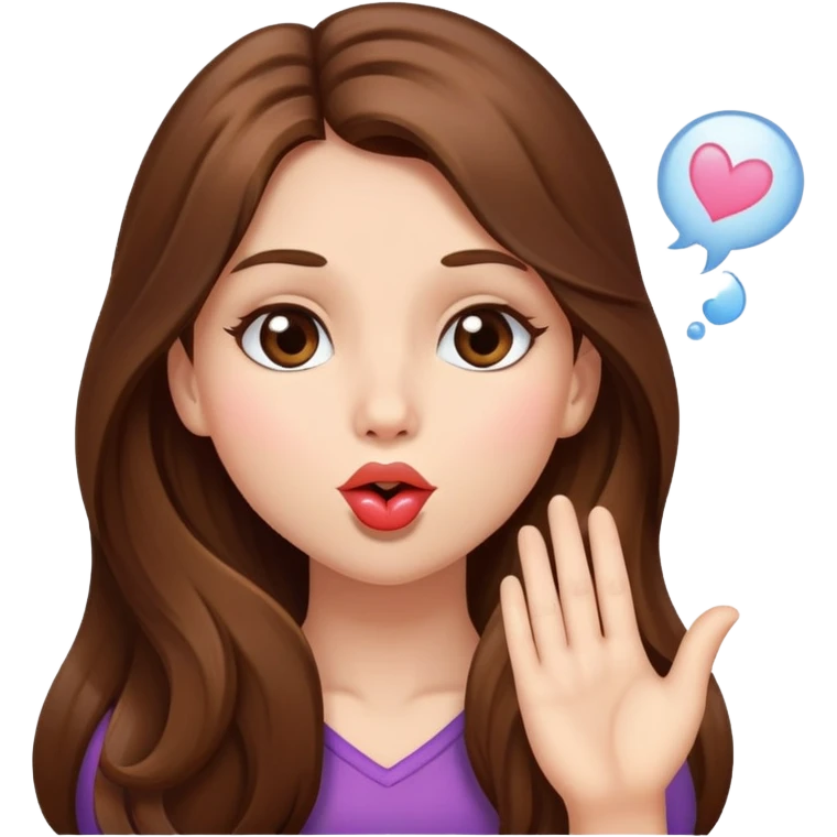 A girl with long brown hair blowing a kiss emoji