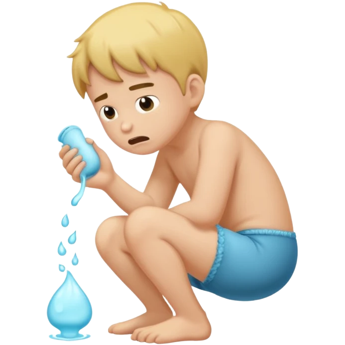 A  boy squating down pooping on his wet stinky underwear farting emoji