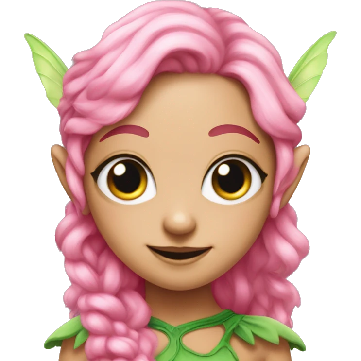 a pink-skinned creature with four eyes, elf ears with green curly hair, and fairy pixie wings emoji