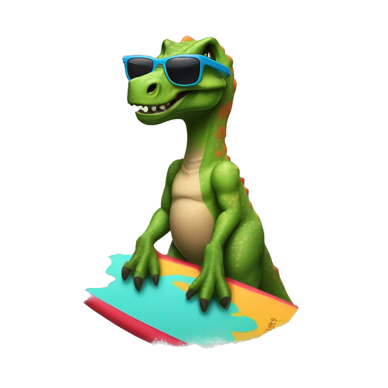 dinosaur with surf board and a shirt with sunglasses  emoji