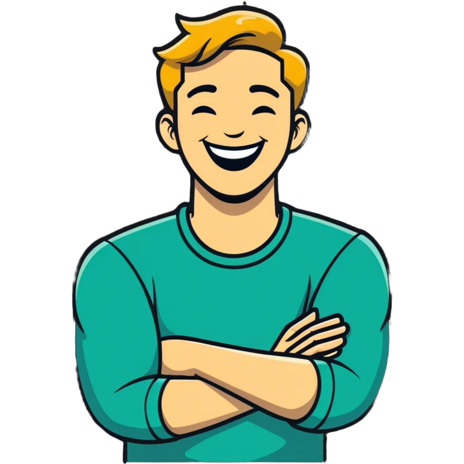 Arms crossed holding neck laughing guy emoji