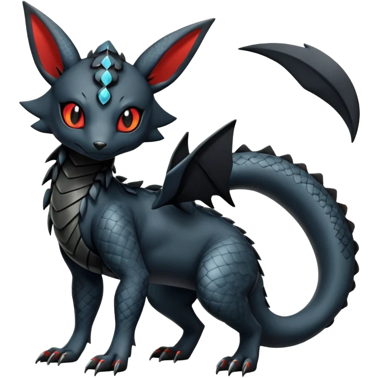 Modern Futuristic Scaly Cyber-Salandit-Umbreon-Litten-Hybrid (Full body) emoji