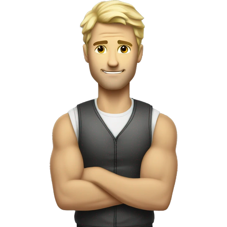 cool man arms crossed, white man, blond, in vest, sporty` emoji