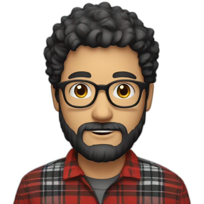white man with beard, glasses, black curly hair and red plaid shirt emoji