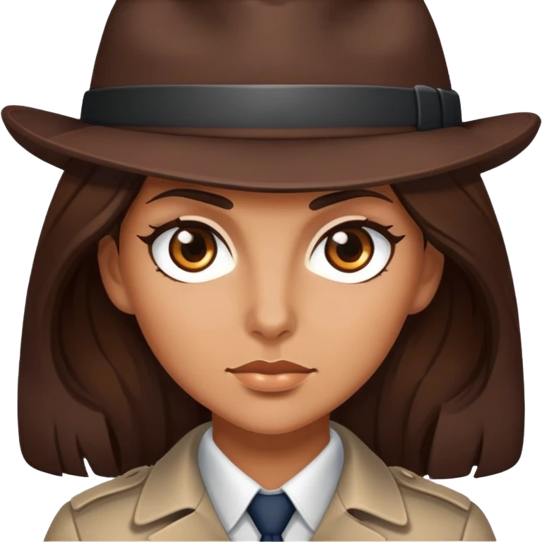 female detective with brown eyes and tanned skin and long chocolate brown hair emoji