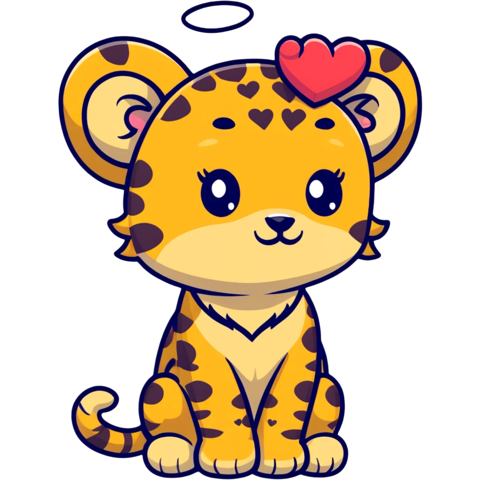 cheetah with heart headband, cute cartoon sticker emoji
