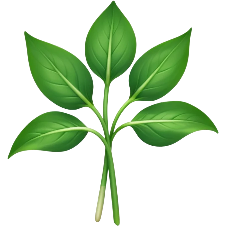 single sprig or small cluster of wild garlic leaves with smooth elongated lance-shaped blades, rich vibrant green color, soft central veins, fresh slightly glossy surface, gently arching from slender stems, no roots or soil, apple emoji style, soft lighting, subtle shadows, emoji scale emoji