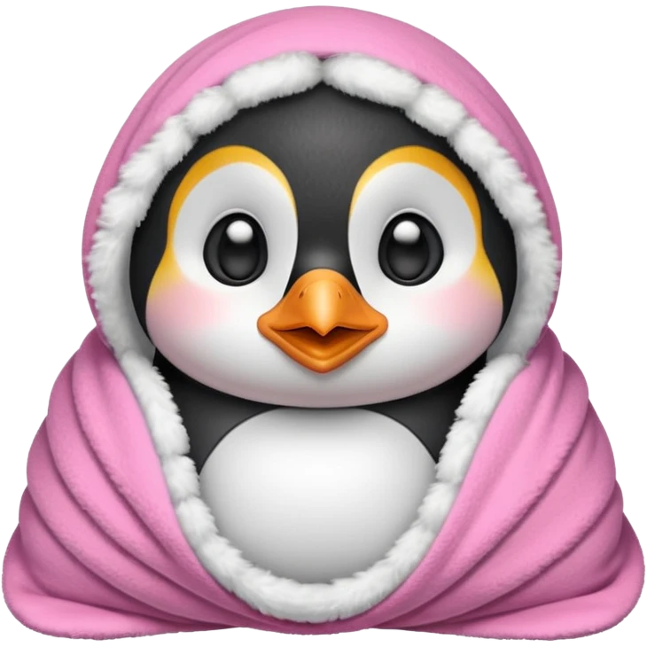 Cute penguin wrapped on pink blanket emoji
