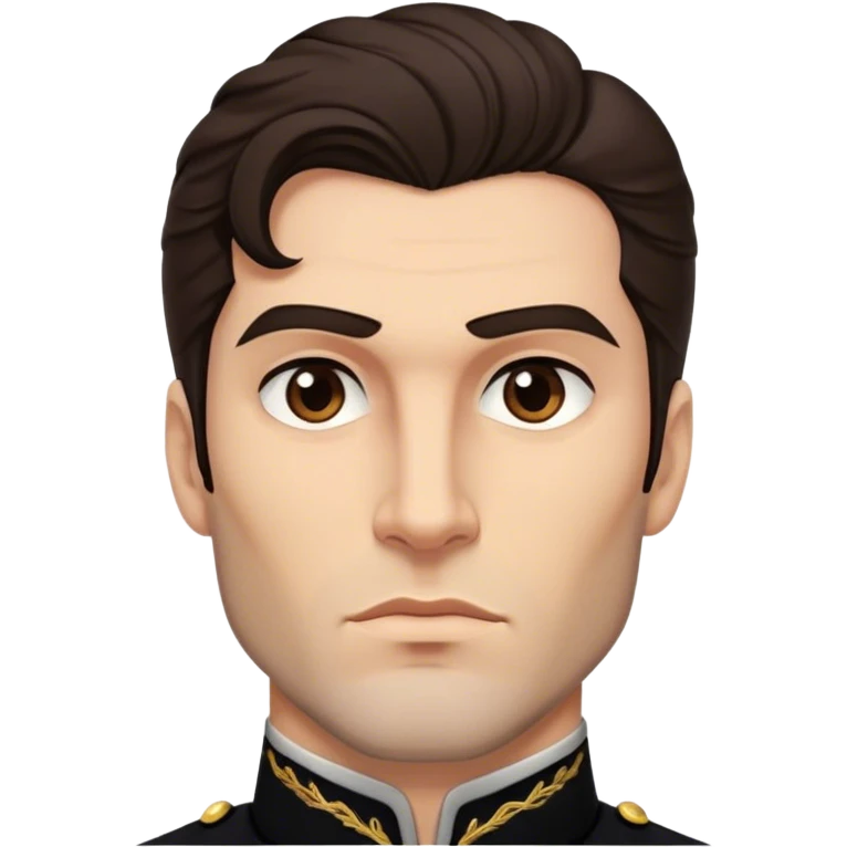 lord with tall, strong build, chiseled jawlinge, dark brown wavy hair, well-groomed sideburns, deep brown eyes, serious expression emoji