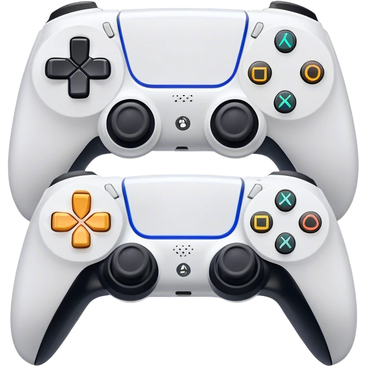 An icon showing a split-screen game with two sections, each featuring different gameplay action. Two PS5 controllers rest below, symbolizing local multiplayer fun. The design captures the excitement of competitive and cooperative gaming. A transparent background emoji