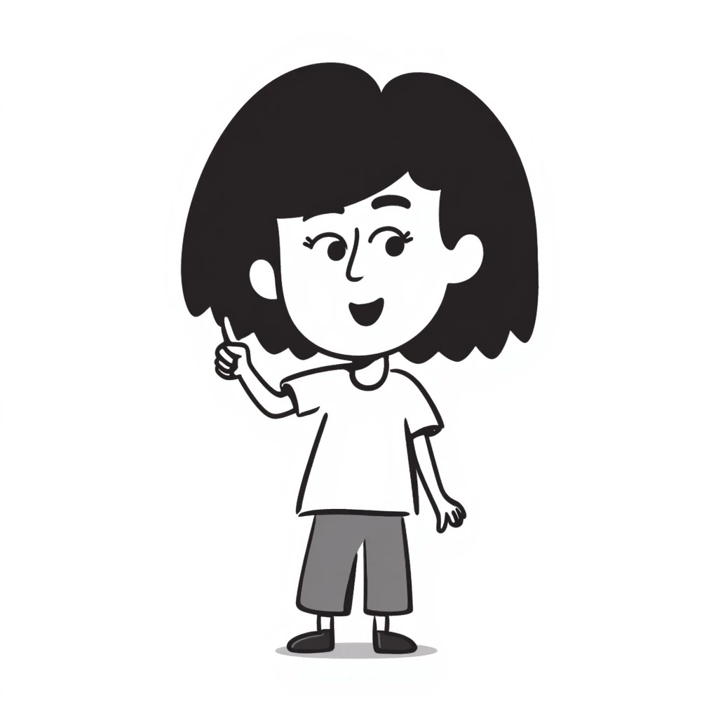 girl smiling and pointing her finger, hand-drawn doodle style emoji