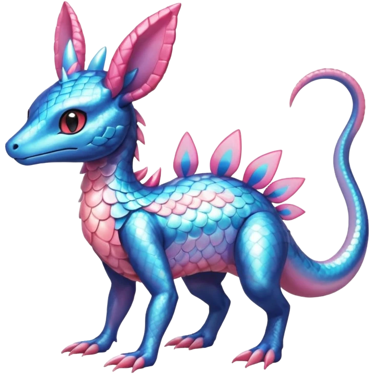 Shiny Horned Helioptile-Salandit-Sylveon-Amaura-Fakémon-hybrid-creature (full body)  emoji
