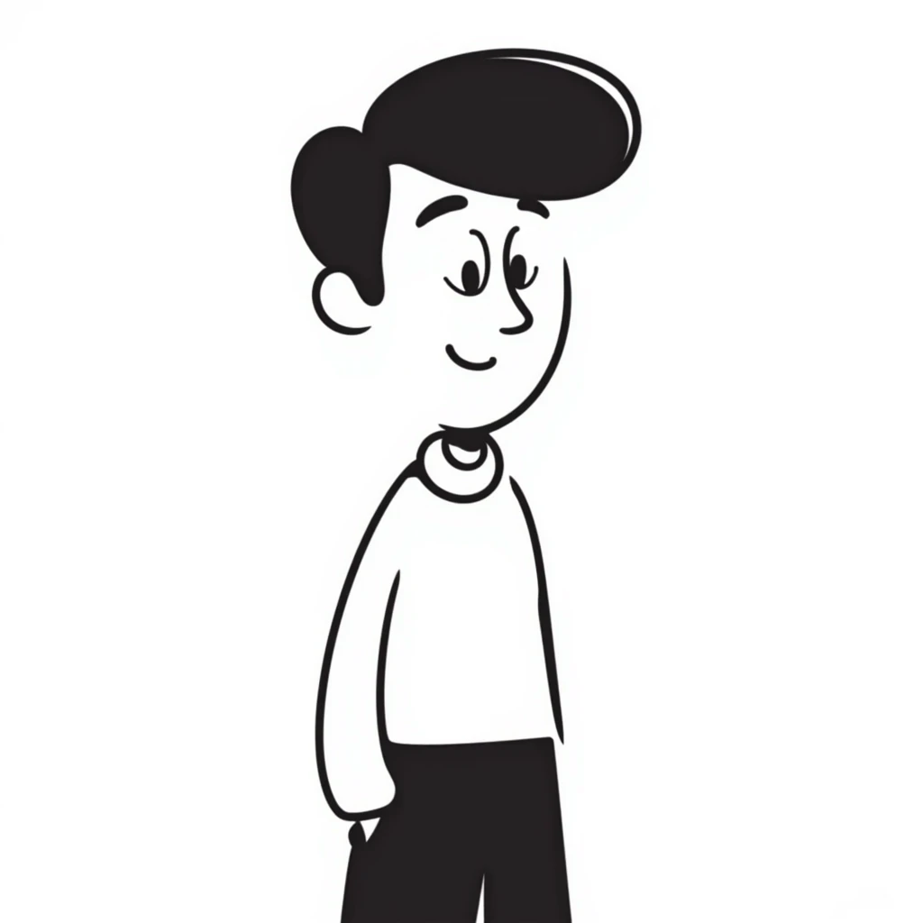 Simple drawing of a man with an unusually large forehead, cartoon character, male emoji